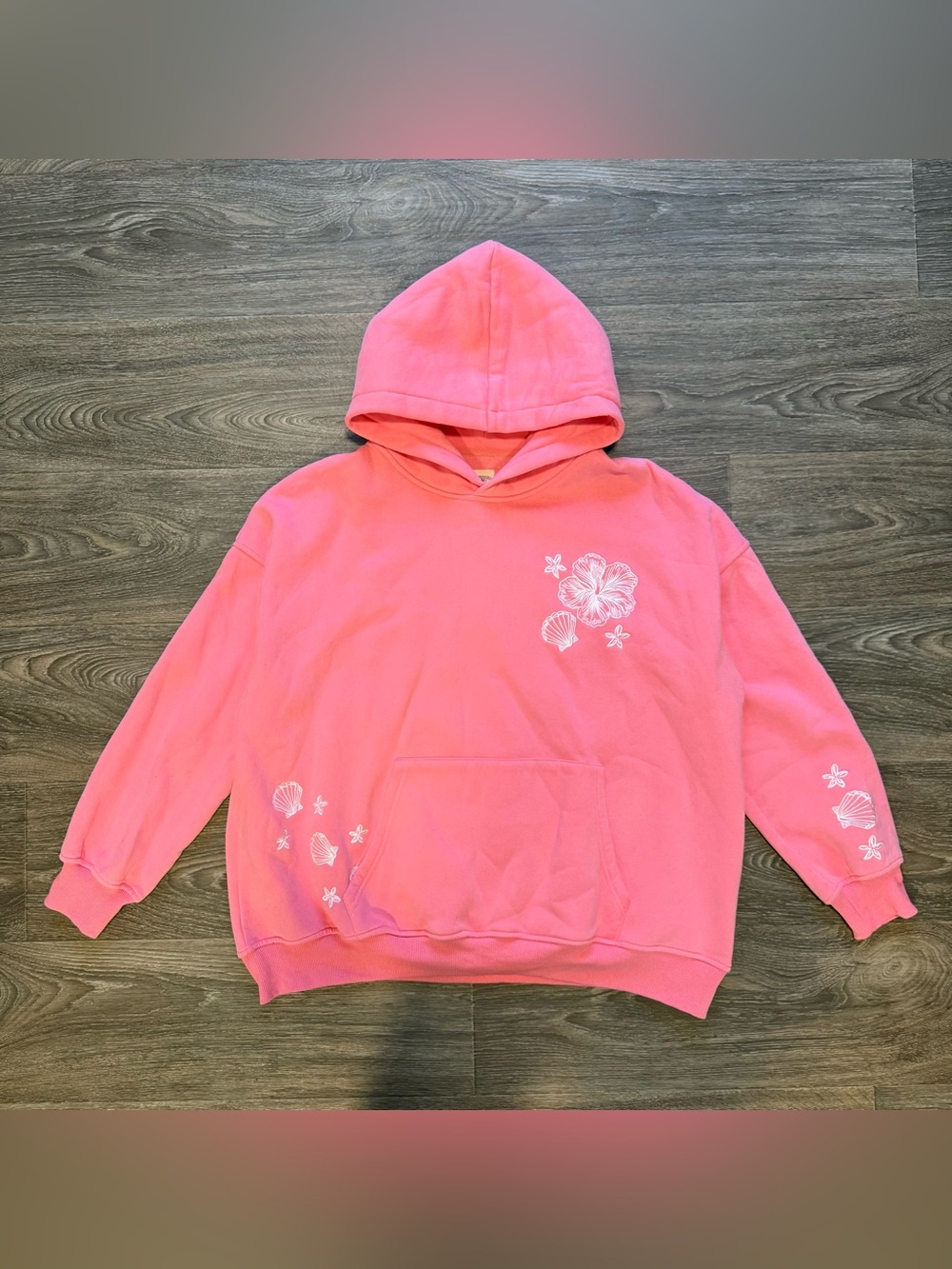 *like new* sunkissed coconut embroidered hibiscus pink tropical cotton hoodie